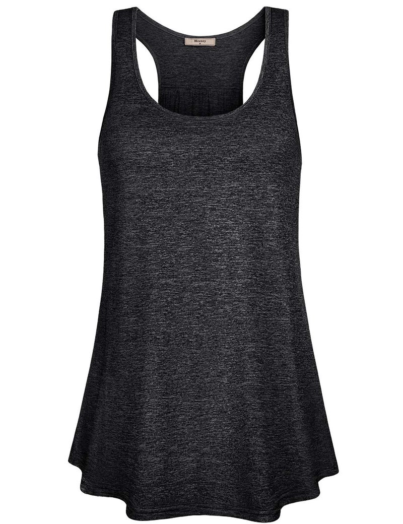 Miusey Workout Tank Tops for Women Ladies Sleeveless Flowy Cotton Loose Fit Slimming Running Extra Long Racerback Tunic Yoga Shirts Black XXL - Image 1